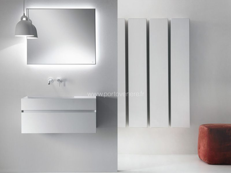 Meuble de salle de bain vasque integree blanche 2 tiroirs suspendus blanc mat Quattro Zero Composition 6 - 2