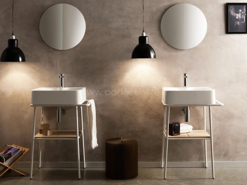 Vasque de salle de bain sur pied métal blanc SN13-6005