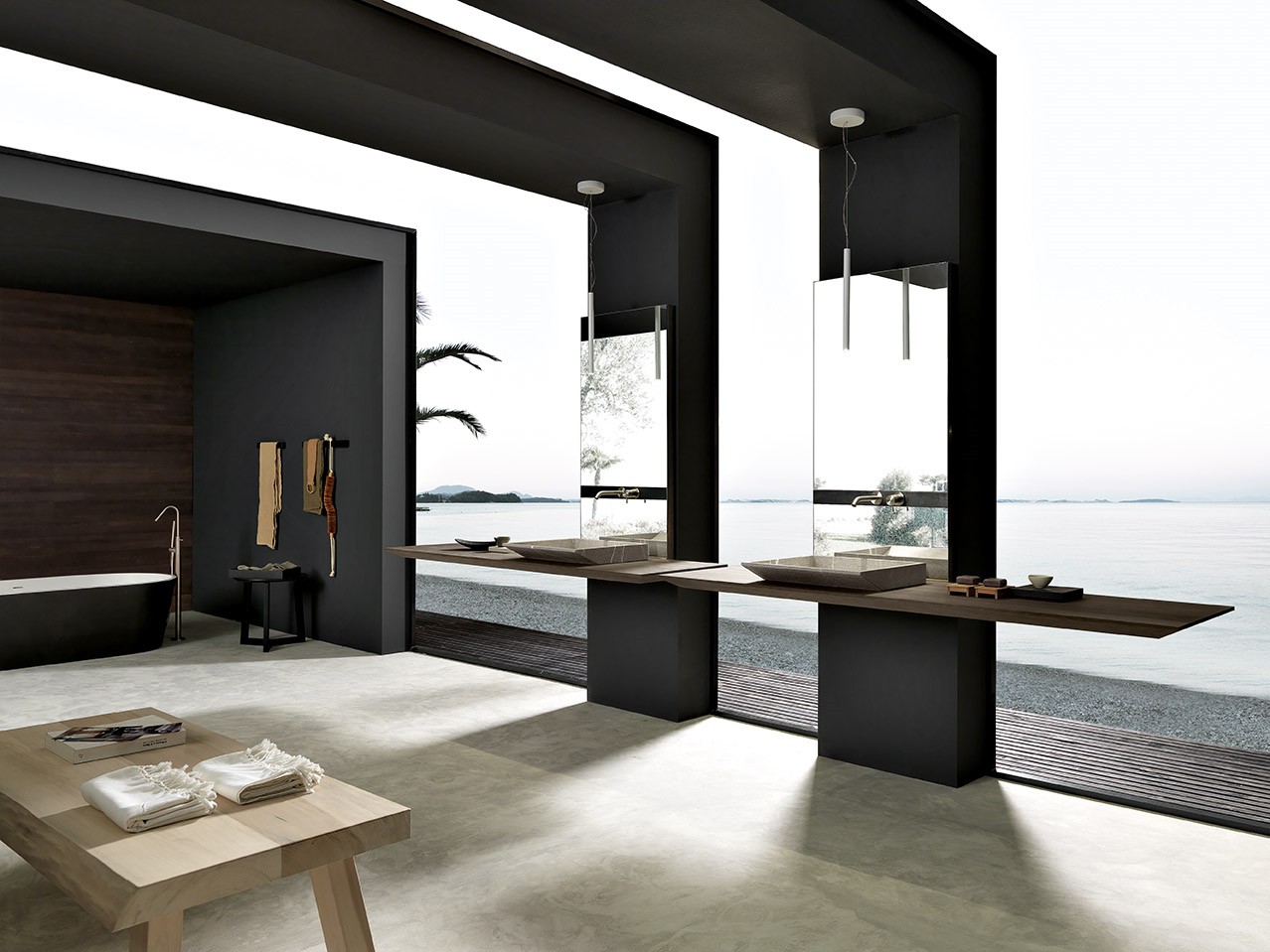 meuble de salle de bain design avec plan suspendu et miroir avec mitigeur int u00e9gr u00e9 mb3  surf